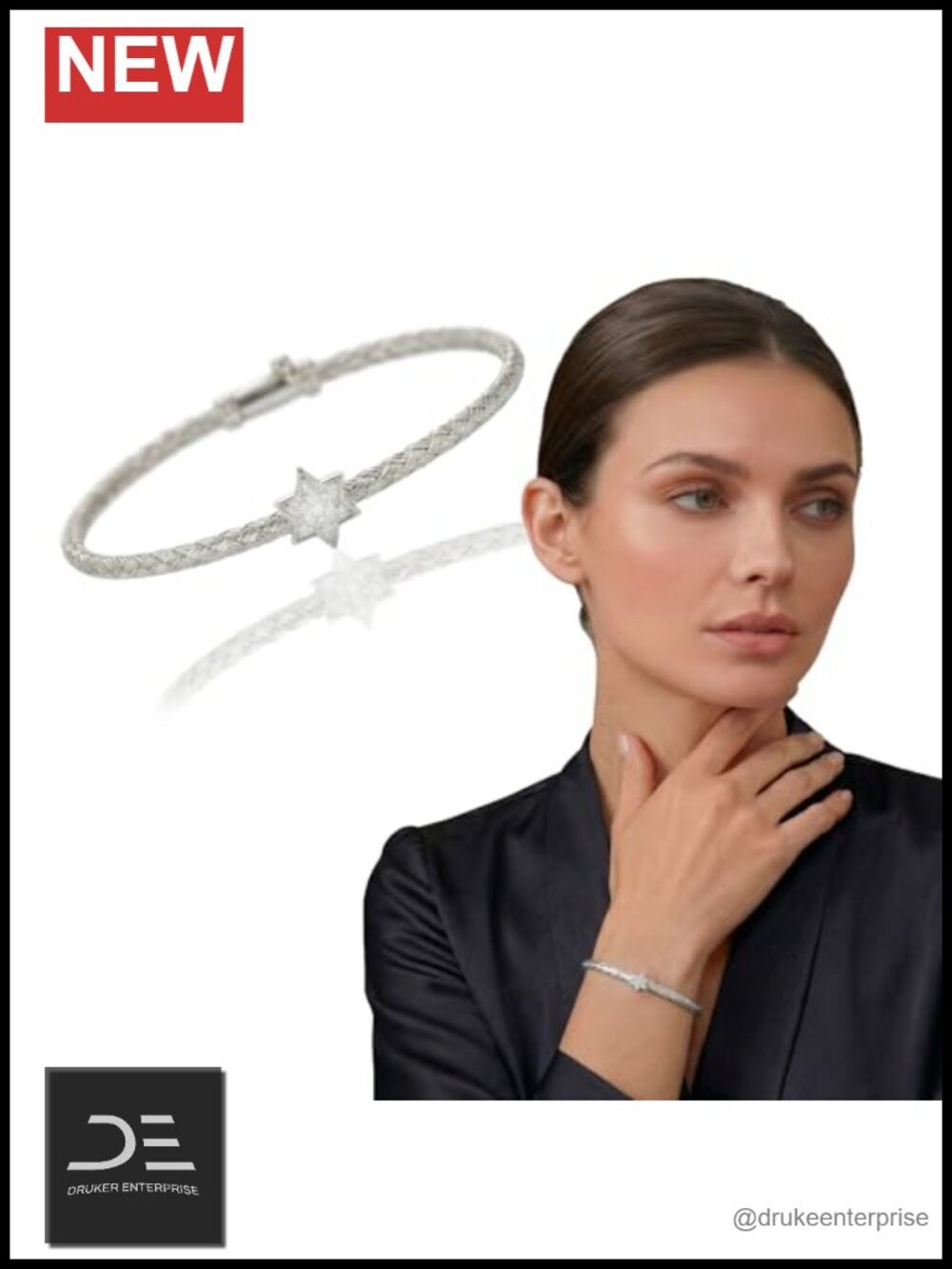 Sterling Silver Star of David CZ Bangle Bracelet Jewish Faith Gift - Picture 5 of 6